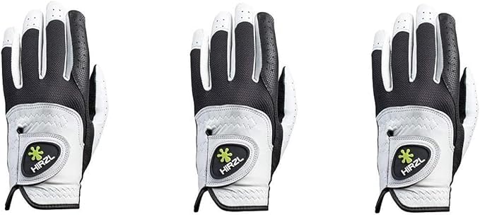 HIRZL Trust Control 2.0 Golf Gloves, All Weather Mens Golf Glove, White/Black, Kangaroo Leather Palm, Cabretta Leather Backhand, Trusted by Pro’s, Sweat Free, Ultimate Grip