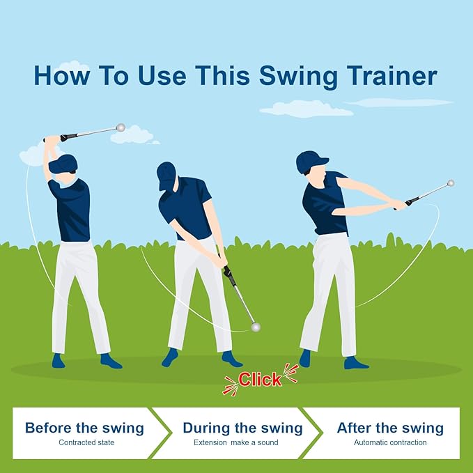 Retractable Golf Swing Trainer, Grip Trainer with Arm Band for Right-Handed Golfers -Portable Golf Training Aid with Click Feedback for Indoor/Outdoor Practice - Ideal for Beginners