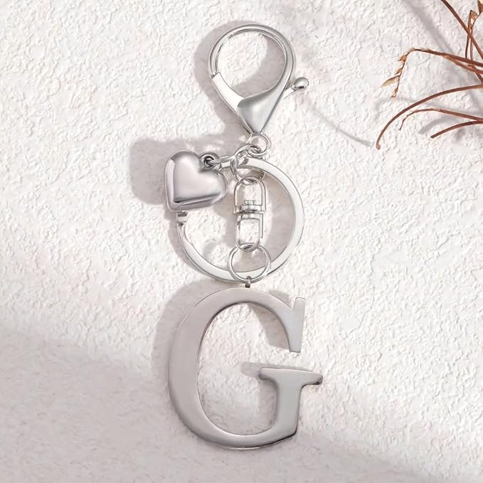 Metal Heart Alphabet Keychain for Women, Girls - Cute Initial Letter Accessories for Purse, Bag Charms and Backpack