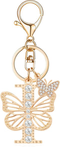 Gold Plated Alphabet Initial Letter Keyring Keychain for Women Girls Crystal Key Chains for Wallet Backpack Bag Charm