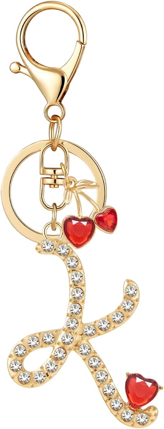 Gold Plated Alphabet Initial Letter Keyring Keychain for Women Girls Crystal Key Chains for Wallet Backpack Bag Charm