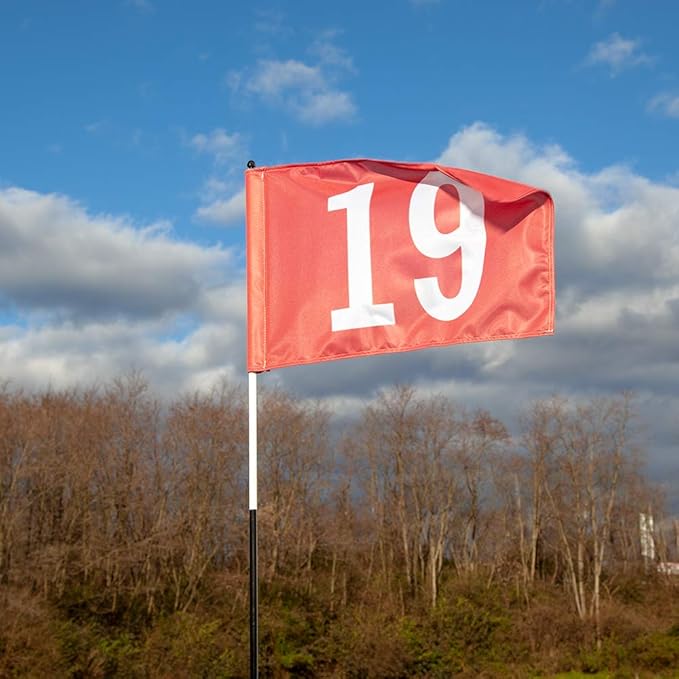 Vispronet Numbered Golf Flags for Putting Green – 20in x 14in Red & White Flag, Golf Range Accessories for Courses, Outdoor Hole Flag, Durable Polyester Material