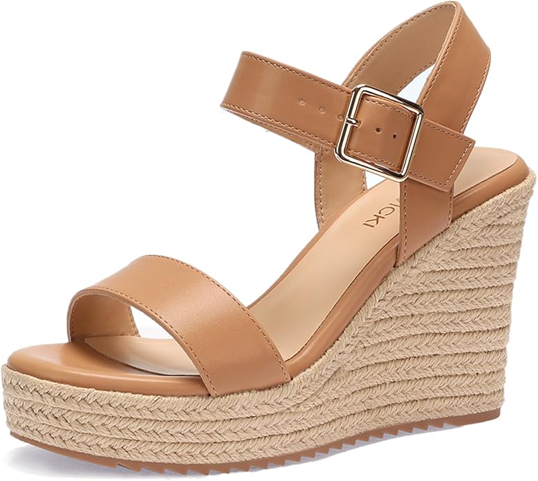 VICKI·VICKI Wedges for Women Platform Sandals Wedge Heels for Sandals Comfortable Summer Espadrille Shoes Ankle Strap&Open Toe