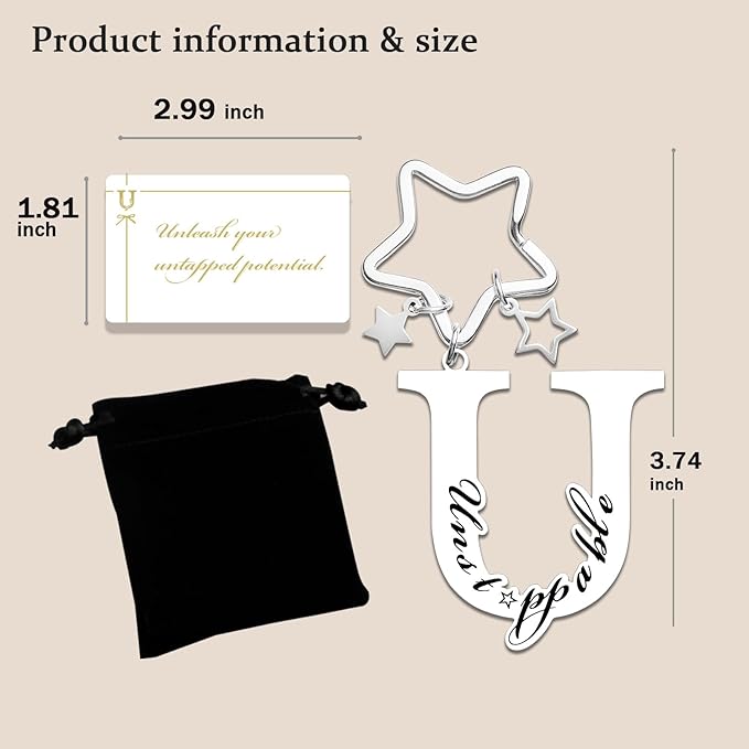Qunrwe Stainless Steel Initial Letter A-Z Keychain,Inspirational Gifts for Women Men Friends Daughter Son Sister Dad Mom