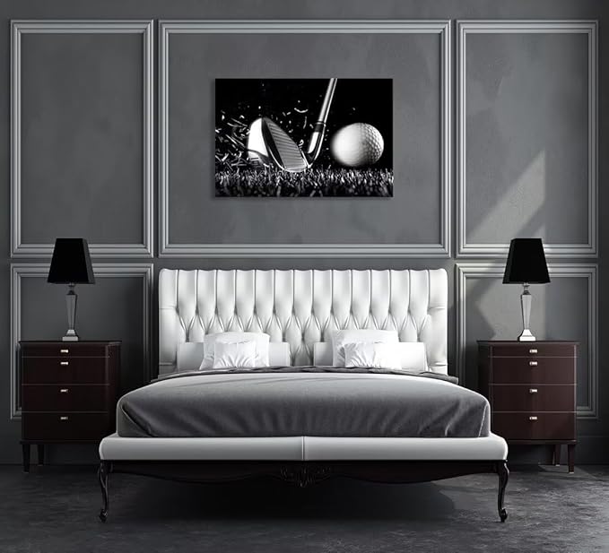 Golf Poster Wall Art Picture Golf Ball Sport Canvas Prints Wall Decor for Gym Living Room Decorations Framed Artwork Ready to Hang(12''H x 16''W)