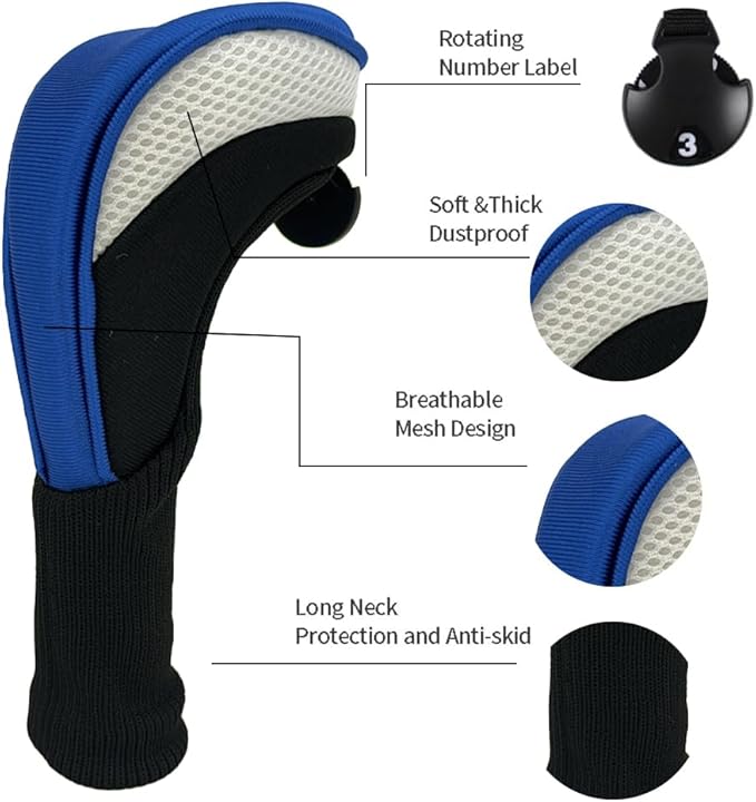 Golf Head Covers for Fairway Woods Driver Hybrids 5 Pieces Nylon Mesh Sports Fan Golf Club Headcovers-Golf Accessories for Men Women.