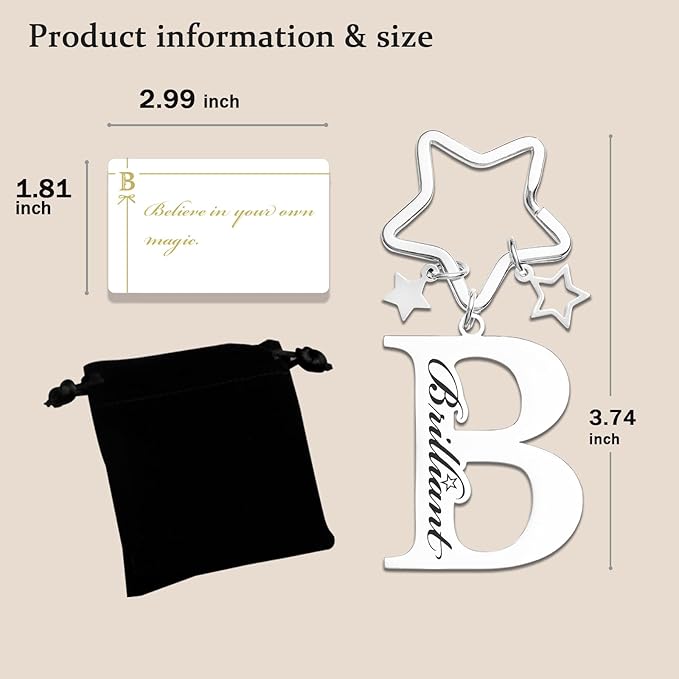 Qunrwe Stainless Steel Initial Letter A-Z Keychain,Inspirational Gifts for Women Men Friends Daughter Son Sister Dad Mom