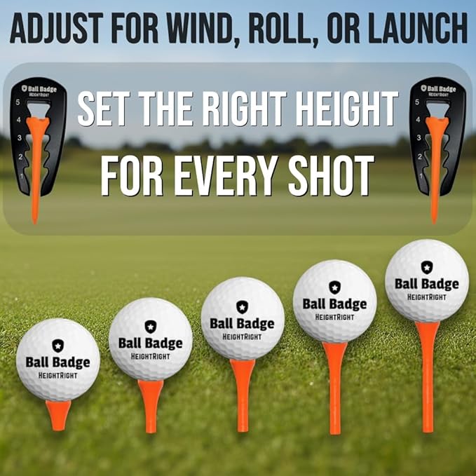 Ball Badge HeightRight Adjustable Golf Tee Height Tool – Precision Tee Height Setter for Consistent Swings, Durable Aluminum Design, Easy-to-Use Golf Training Aid