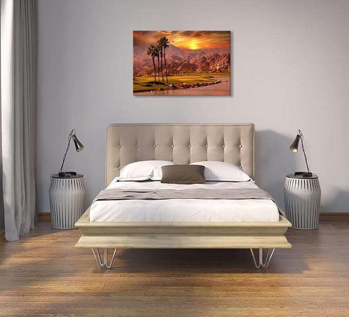 USA California Golf Course Wall Art for Living Room Bedroom Bathroom Home Decorations Golf Course at Sunset Springs Landscap Painting Canvas Prints Modern Artwork Framed Ready to Hang(12''H x 16''W)