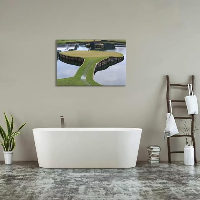 TPC Sawgrass Golf Course Wall Art for Living Room Bedroom Bathroom Home Decorations Golf Posters Canvas Prints Golf Pictures Framed Artwork Ready to Hang(12''H x 16''W)