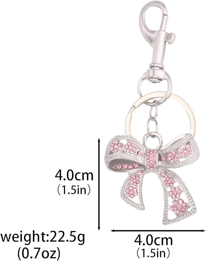 Sparkly Bow Bag Charm Keychain - Rhinestone Bow Key Chain for Women - Cute Purse Handbag Charms Accessories