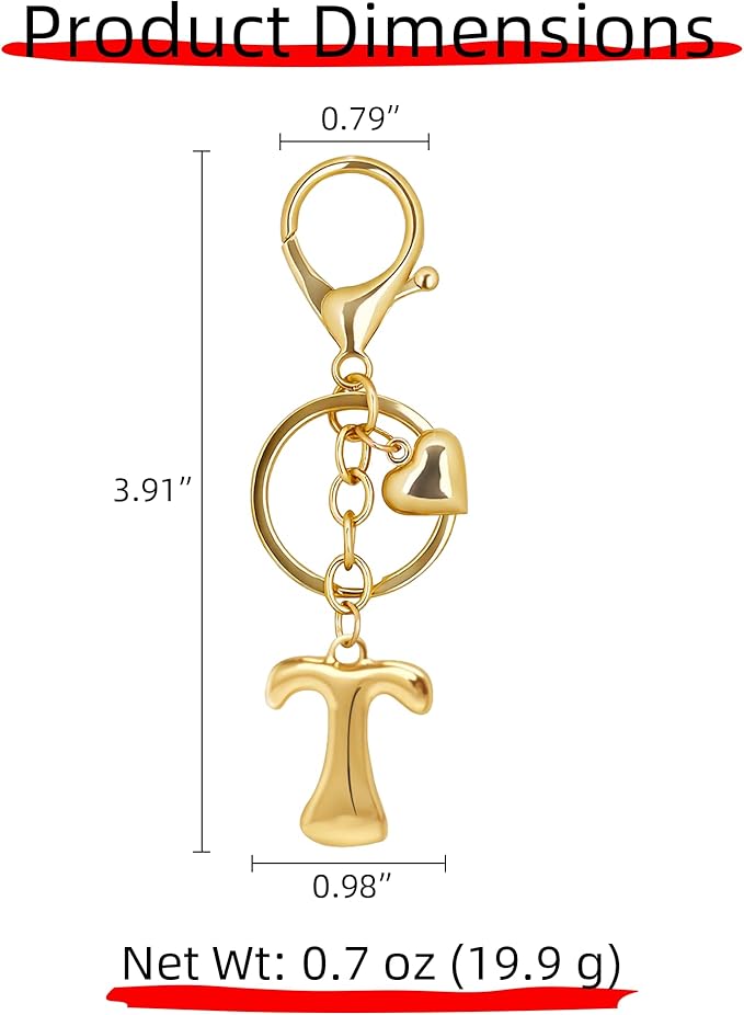 Gold Bubble Heart, Cherry, Bow & More Designs Letter Initial Keychain Bag Charms – Cute Purse Charms for Handbags