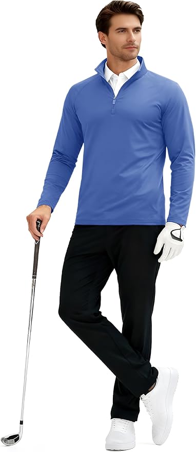 TACVASEN Men's Quarter Zip Pullover Fleece Lined Thermal Long Sleeve Golf Shirt 1/4 Zip Warm Winter Sweatshirts