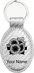 LaserGram Oval Keychain, Sunflowers, Personalized Engraving Included