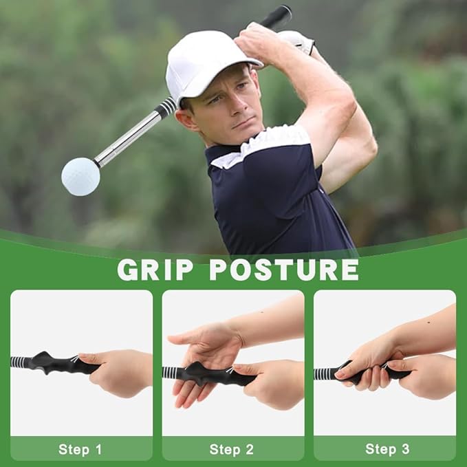 Retractable Golf Swing Training Aid, Strength & Tempo Training for Chipping Hitting, Portable Rhythm Click Sound Warm Up Golf Swing Trainer with Arm Band for Indoor Outdoor Use
