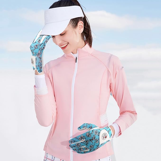 Golf Gloves Women with Ball Marker 2 Pack, Right Handed Golfer Left Hand, Ladies Breathable Soft All Weather Grip Glove Fit Size Small Medium Large XL