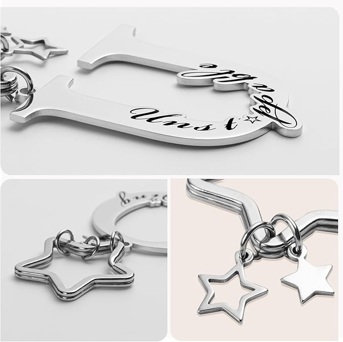 Qunrwe Stainless Steel Initial Letter A-Z Keychain,Inspirational Gifts for Women Men Friends Daughter Son Sister Dad Mom