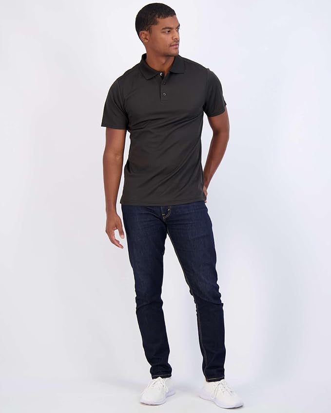 Real Essentials 3 Pack: Men's Quick-Dry Short Sleeve Athletic Performance Polo Shirt (Available in Big & Tall)