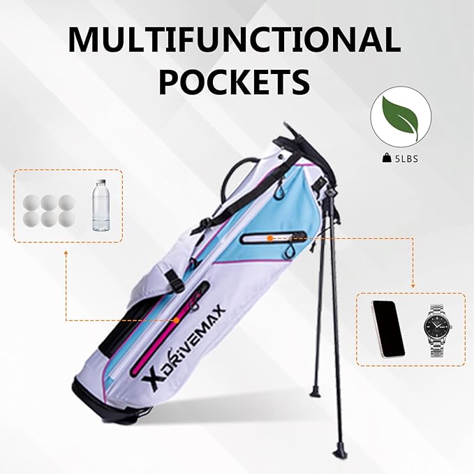 Golf Stand Bag, Lightweight Golf Bag with Stable Stand,Compact Design Featuring Easy-Carry Shoulder Straps, 4-Way Top, Essential Storage Pockets