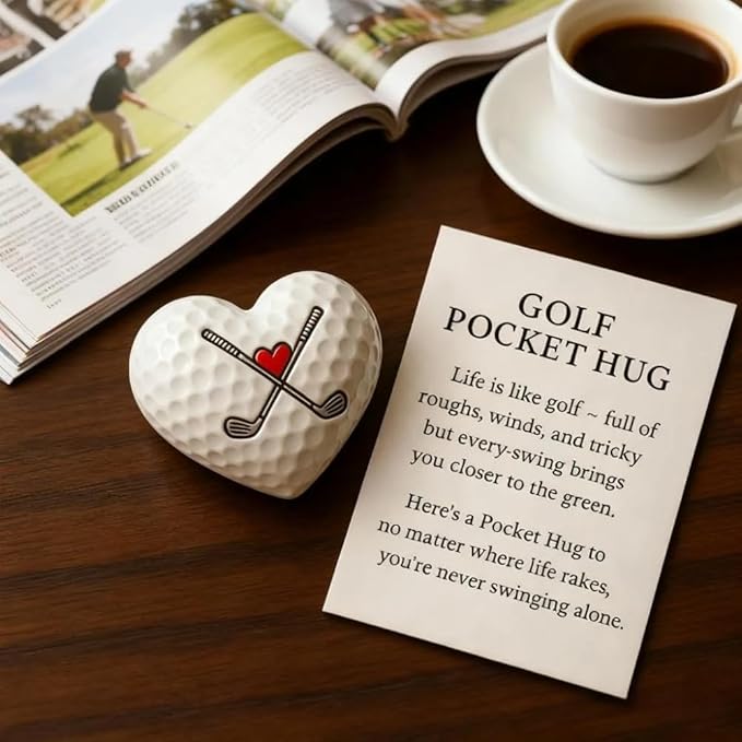 Golf Pocket Hug,Heart - Shaped Golf Ball Decor with Inspirational Card,Motivational Golf Ball Marker, Golf Gift for Men Women Golfers (1pcs)