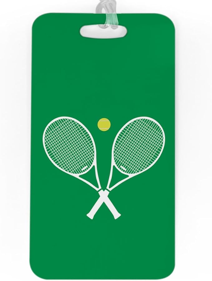 ChalkTalkSPORTS Tennis Luggage & Bag Tag | Crossed Tennis Rackets | Custom Info on Back | Large | Green