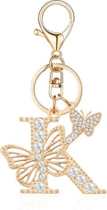 Gold Plated Alphabet Initial Letter Keyring Keychain for Women Girls Crystal Key Chains for Wallet Backpack Bag Charm