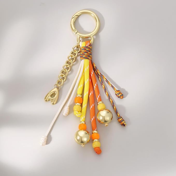 KissYan Christmas Initial Bag Charm for Women, Colorful Rope Purse Keychain With Puffy Letter, Handbag Charm for Backpack