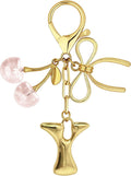 Gold Bubble Heart, Cherry, Bow & More Designs Letter Initial Keychain Bag Charms – Cute Purse Charms for Handbags
