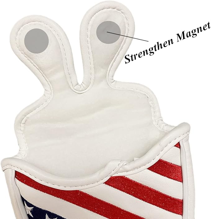 Embroidery Stars & Stripes Center Shafted Golf Mallet Putter Cover Magnetic Mallet Putter Head Cover Club Protective Case, Red White Blue Mallet Putter Headcover