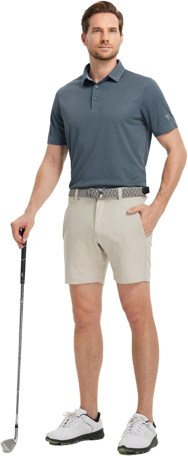 M MAELREG Golf Shirts for Men Moisture Wicking Jacquard Breathable Performance Dry Fit Collared Mens Polo Shirts Short Sleeve