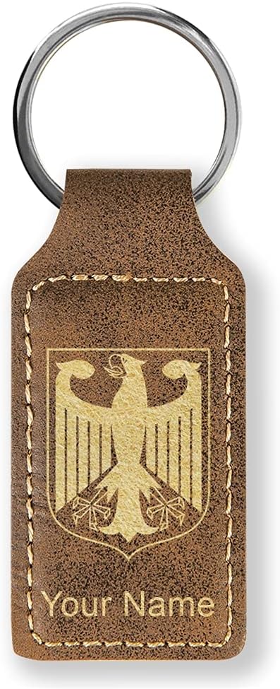 LaserGram Rectangle Keychain, Coat of Arms Germany, Personalized Engraving Included (Rustic with Gold)