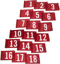 Vispronet Numbered Golf Flags for Putting Green (18) – 20in x 14in Red & White Flags Numbered 1-18, Golf Range Accessories for Courses, Outdoor Hole Flag, Durable Polyester Material