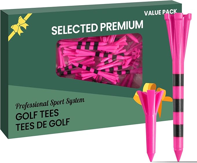 Golf Tees Plastic Unbreakable 60 Pack 2 3/4 or 3 1/4 Inch with 20 More Short Tees 1 1/2 Inch Red Green Pink