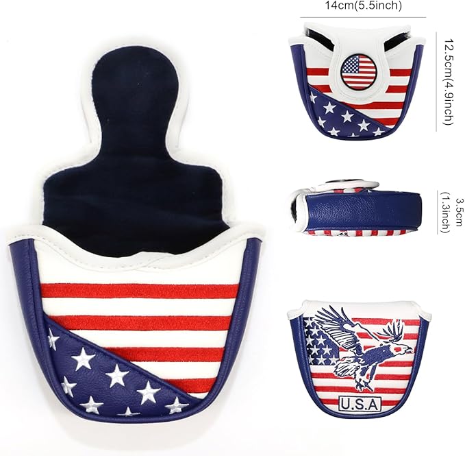 Golf Putter Cover USA Mallet Putter Headcover with Magnetic Closure Leather Golf Club Covers for Most Brand