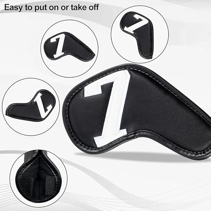 Golf 10pcs Thick Synthetic Leather Golf Iron Head Covers Set Headcover Fit All Brands Callaway Ping Taylormade Cobra Etc. Also Custom Name