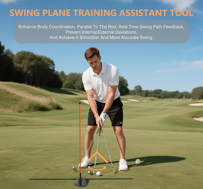 Golf Alignment Stick Holder, Golf Training Aid Teaching Equipment for Aiming, for Putting, Aiming, Full Swing Trainer, Posture Corrector, Golf Swing Trainer with Metal Sticks