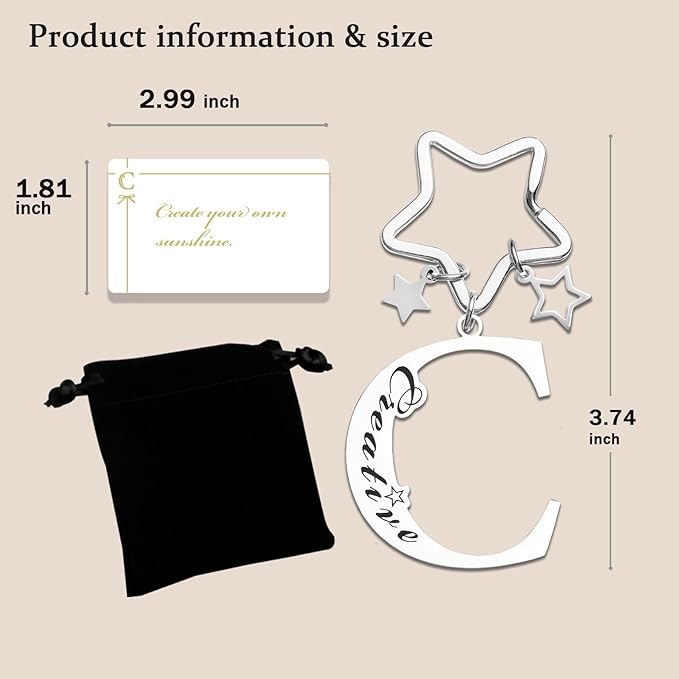 Qunrwe Stainless Steel Initial Letter A-Z Keychain,Inspirational Gifts for Women Men Friends Daughter Son Sister Dad Mom