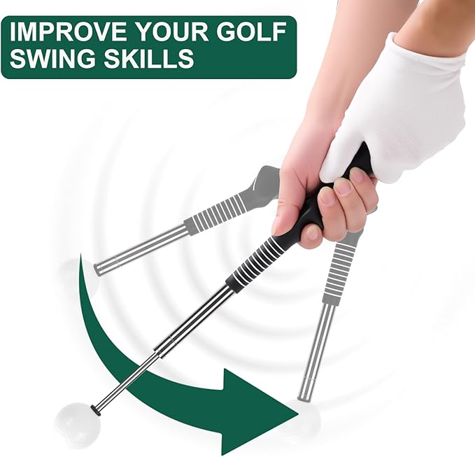 Retractable Golf Swing Training Aid, Golf Grip Trainer Right Hand, Rhythm Click Sound Telescopic Warm Up Golf Swing Trainer for Indoor & Outdoor Practice