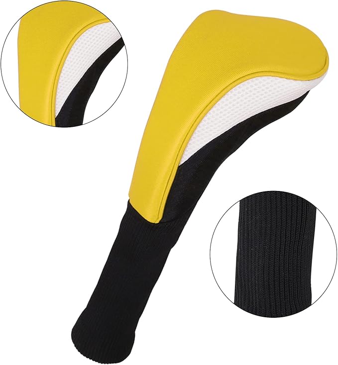 Black Golf Club Head Cover for Driver Fairway 3 Pcs Woods Headcovers, Golf Accessories Hybrid Head Covers Set with Interchangeable Tags 3 4 5 7 X
