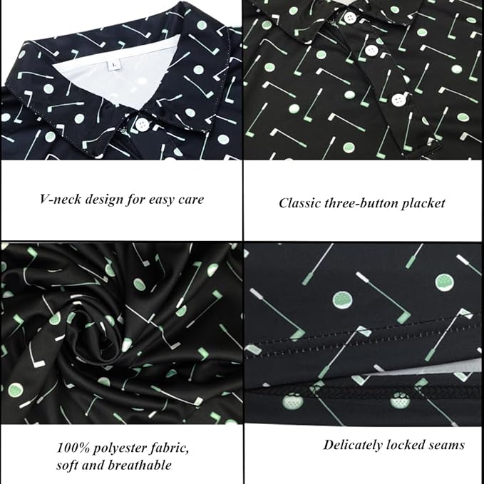 Men's Long Sleeve Golf Shirt Quick Dry 3 Button Work Fishing Outdoor Casual Collar Shirt