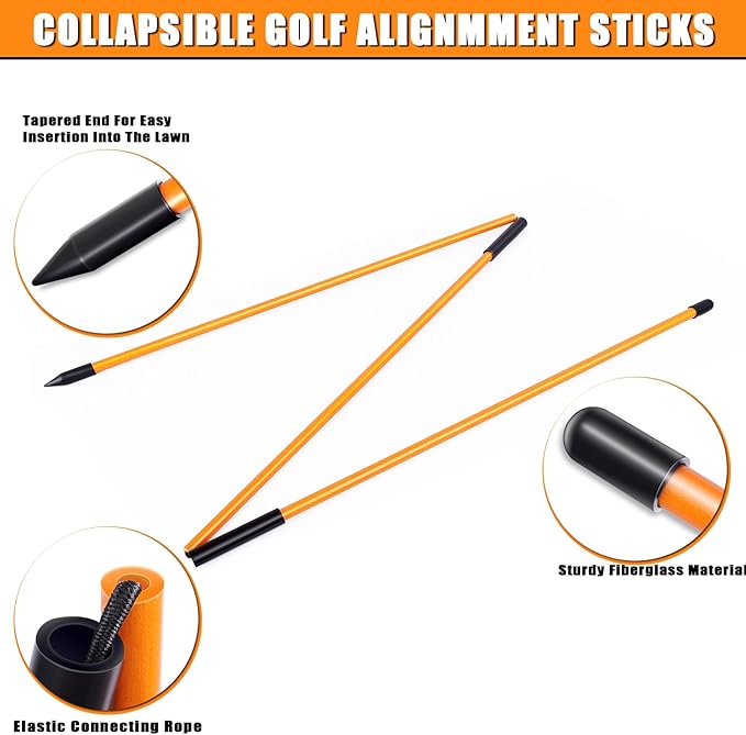 Professional 2 or 3 or 4 Pack Collapsible Golf Alignment Sticks, Premium 40" Alignment Golf Stick Ideal for Aiming, Putting and Swing Practice