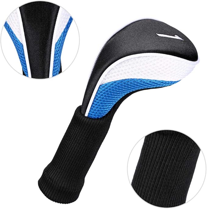 Black Golf Club Head Cover for Driver Fairway 3 Pcs Woods Headcovers, Golf Accessories Hybrid Head Covers Set with Interchangeable Tags 3 4 5 7 X