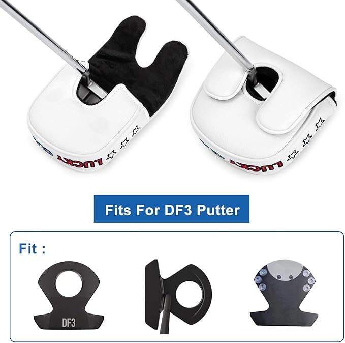 Golf Club Head Covers for Driver Cover, Fairway Wood Cover Hybrid Head Cover, USA Style Premium Leather Golf Headcovers Fits Golf DF3 Putter, Blade Putter Cover, Fits Most of Golf Club Covers