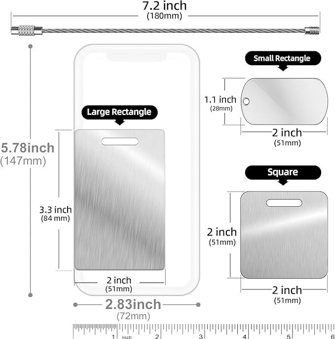 Personalized Luggage Tags for Suitcases and Backpacks - Stainless Steel Metal Custom Travel Bag Name Tags for Kids, Women, Luggage, Baggage, Airplane, Golf - Travel Essentials Label (2"x1.1")