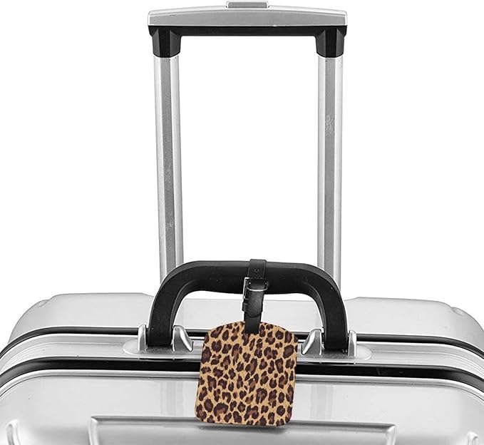 Leopard Skin Luggage Tag for Suitcases,Leopard Print Animal Skin Brown PU Leather Baggage Tags Bag Tags Travel Id Label for Luggage Women Men -1 Piece