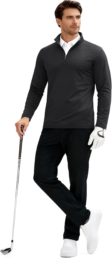 TACVASEN Men's Quarter Zip Pullover Fleece Lined Thermal Long Sleeve Golf Shirt 1/4 Zip Warm Winter Sweatshirts