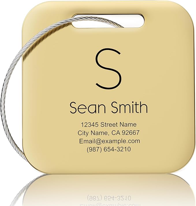 Personalized Engraved Gold Metal Luggage Tags for Suitcase - Custom Name Tags for Bags and Backpacks (10 Pack)