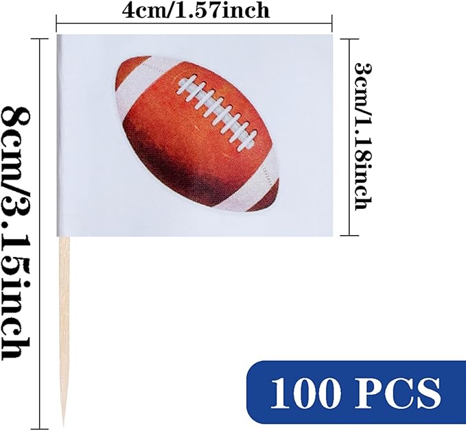Rugby Cupcake Topper Flags Banner Mini Small Sports Balls Toothpick Stick Flags Sports Ball Game Cake Party Theme Decorations(100Pcs)