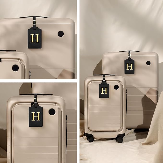 Luggage Tag PU Leather for Suitcase Baggage Handbag Travel Bag Label Suitcase Tag Label Tag w. Name Card & Privacy Cover (H)