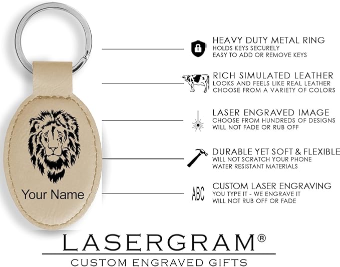 LaserGram Oval Keychain, Golfer Golfing, Personalized Engraving Included (Beige)
